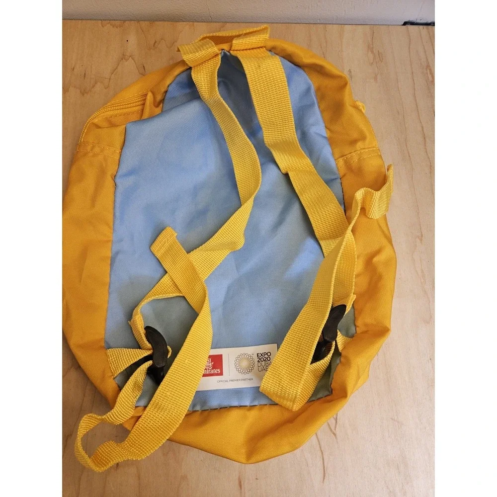 Emirates Airlines Expo 2020 Dubai Mini Kids Amenity Backpack Bag UAE Blue Yellow